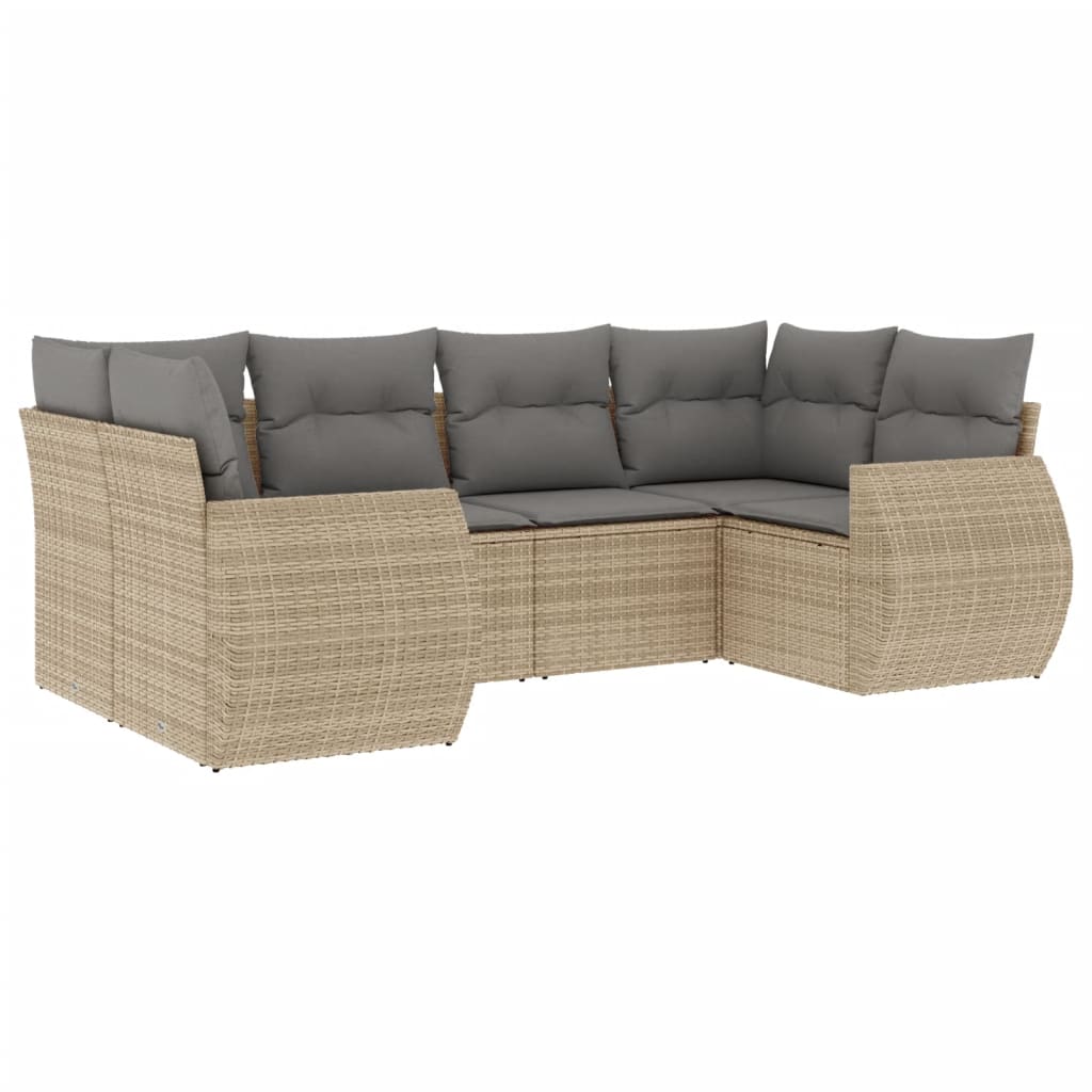 Salon de jardin avec coussins 6 pcs beige résine tressée