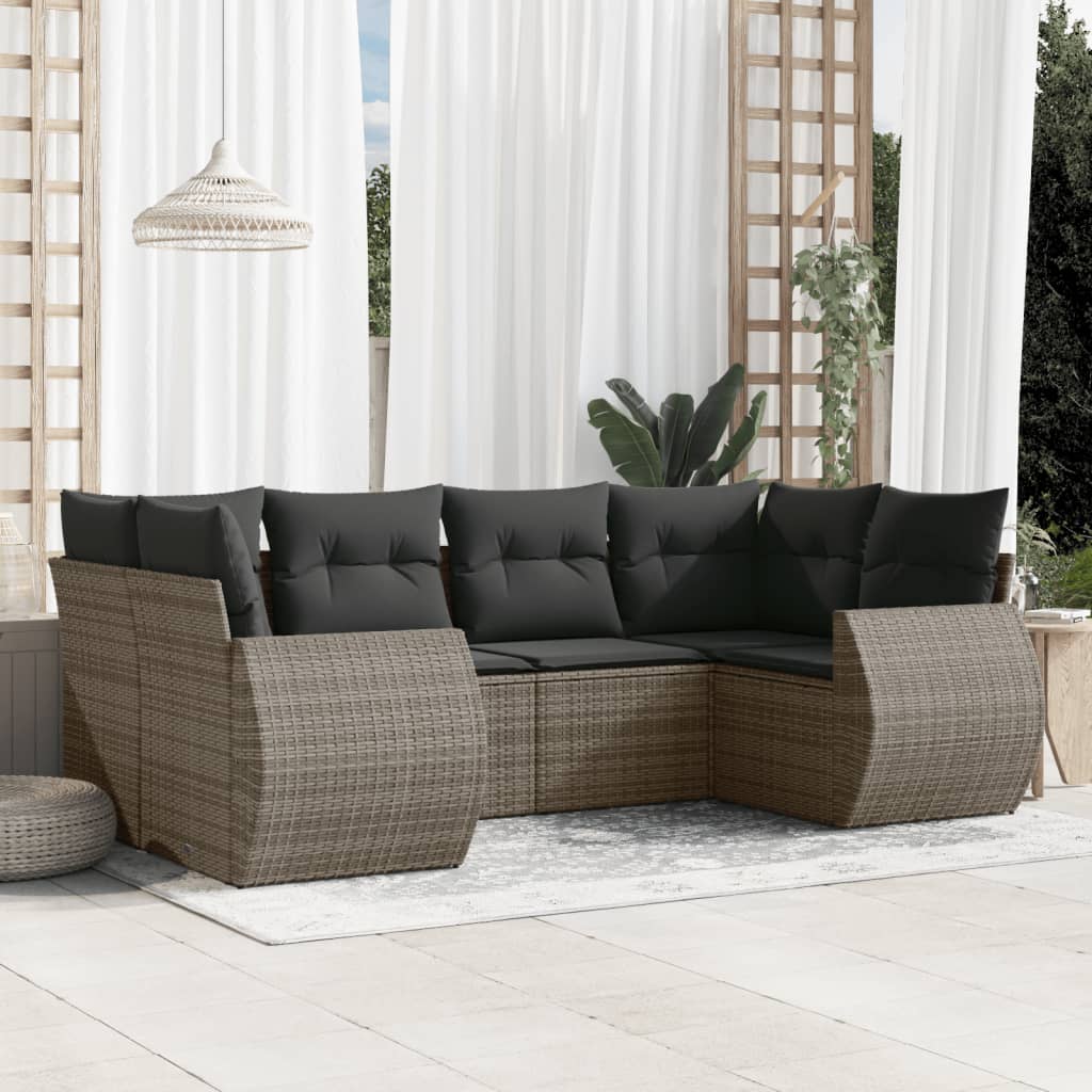 Salon de jardin 6 pcs avec coussins gris résine tressée