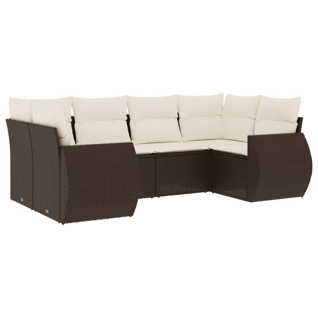 Salon de jardin avec coussins 6 pcs marron résine tressée