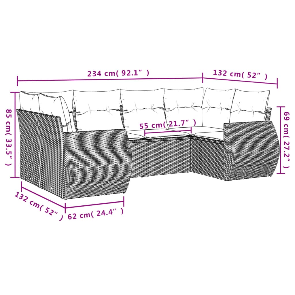 Salon de jardin avec coussins 6 pcs marron résine tressée