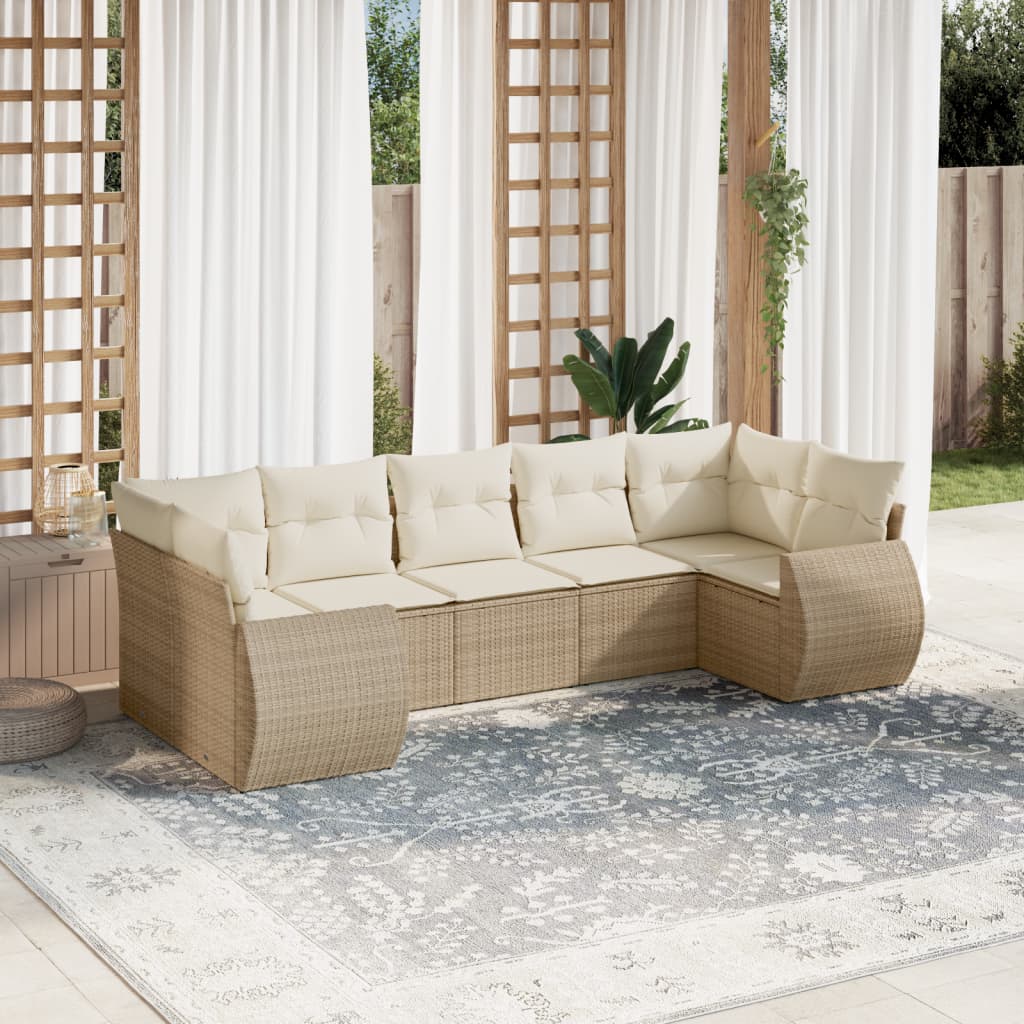 Salon de jardin avec coussins 7 pcs beige résine tressée