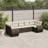 Salon de jardin avec coussins 7 pcs marron résine tressée