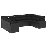 9-piece garden furniture set with black resin wicker cushions