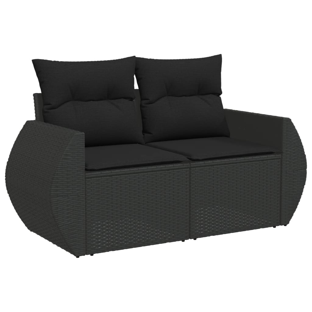 9-piece garden furniture set with black resin wicker cushions