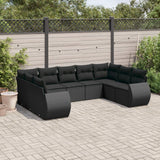 9-piece garden furniture set with black resin wicker cushions