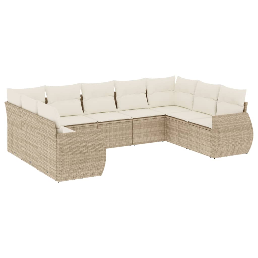 Salon de jardin avec coussins 9 pcs beige résine tressée