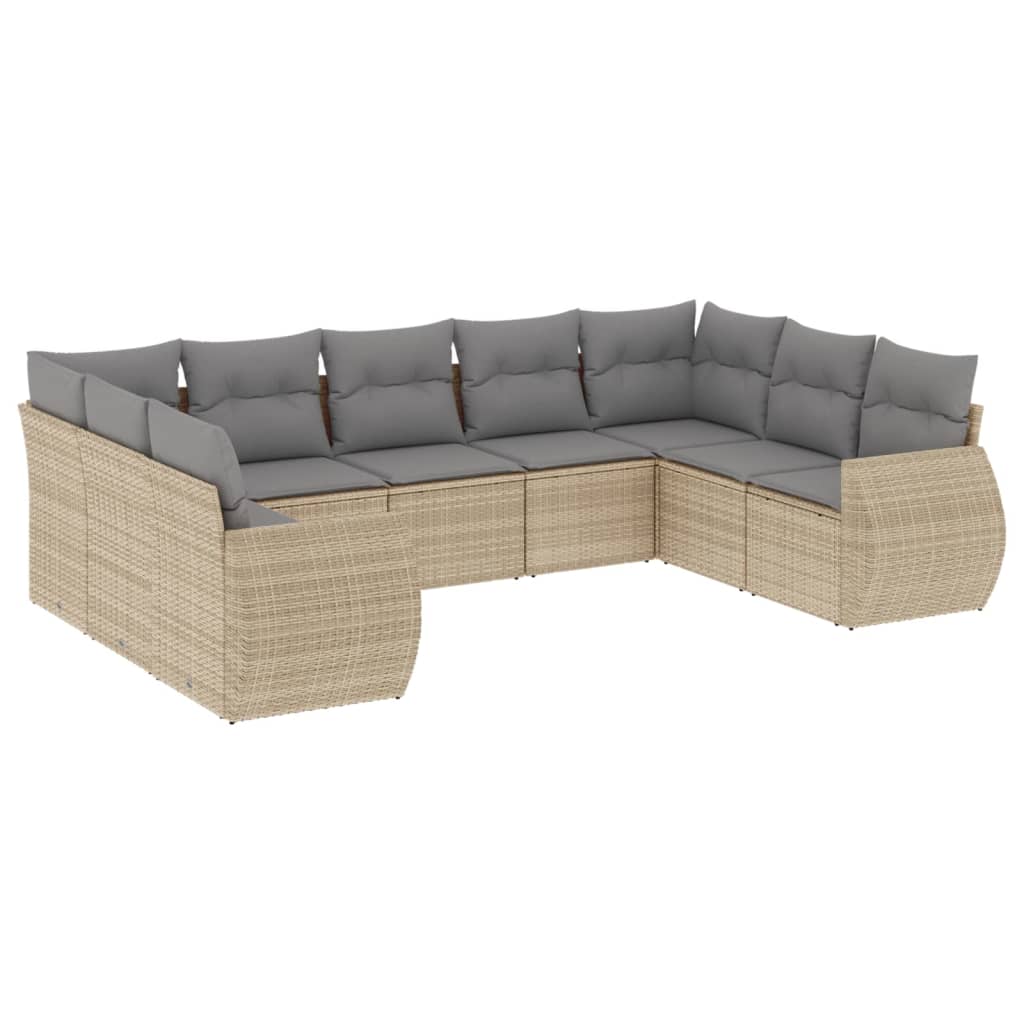 Salon de jardin avec coussins 9 pcs beige résine tressée