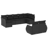 9-piece garden furniture set with black resin wicker cushions