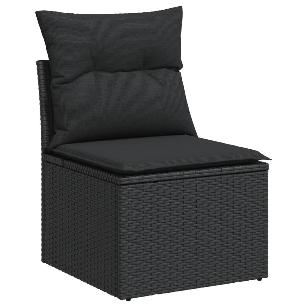 9-piece garden furniture set with black resin wicker cushions