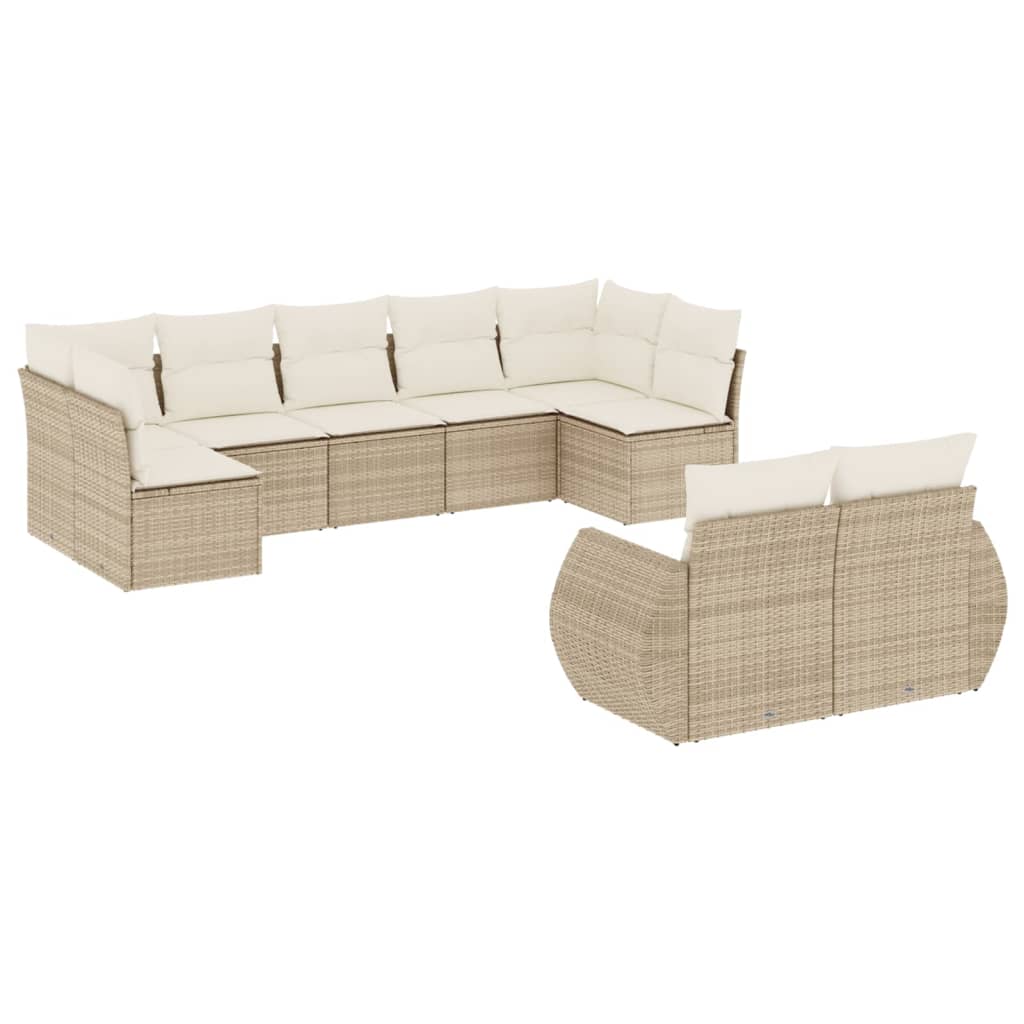 Salon de jardin avec coussins 9 pcs beige résine tressée