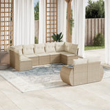 Salon de jardin avec coussins 9 pcs beige résine tressée