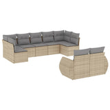 Garden furniture set with cushions 9 pcs beige woven resin