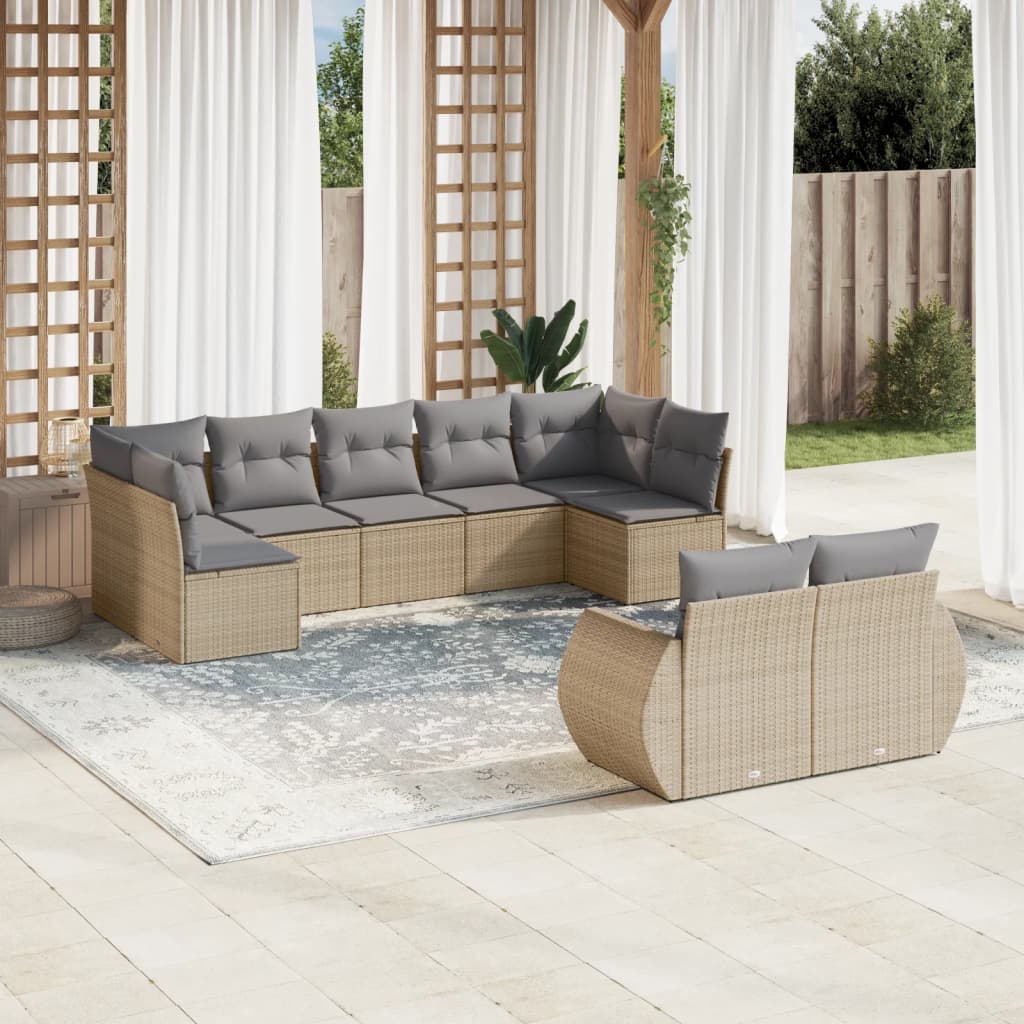 Garden furniture set with cushions 9 pcs beige woven resin