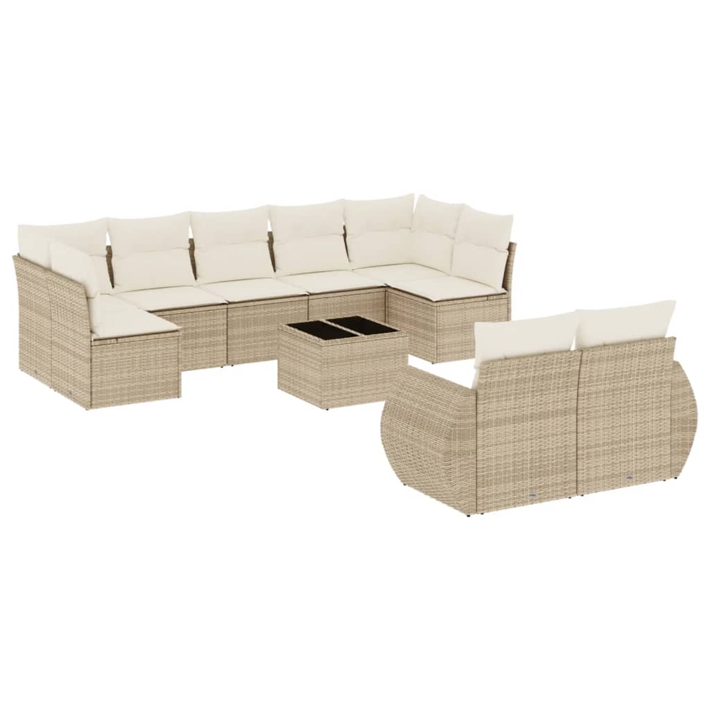 Salon de jardin avec coussins 10 pcs beige résine tressée