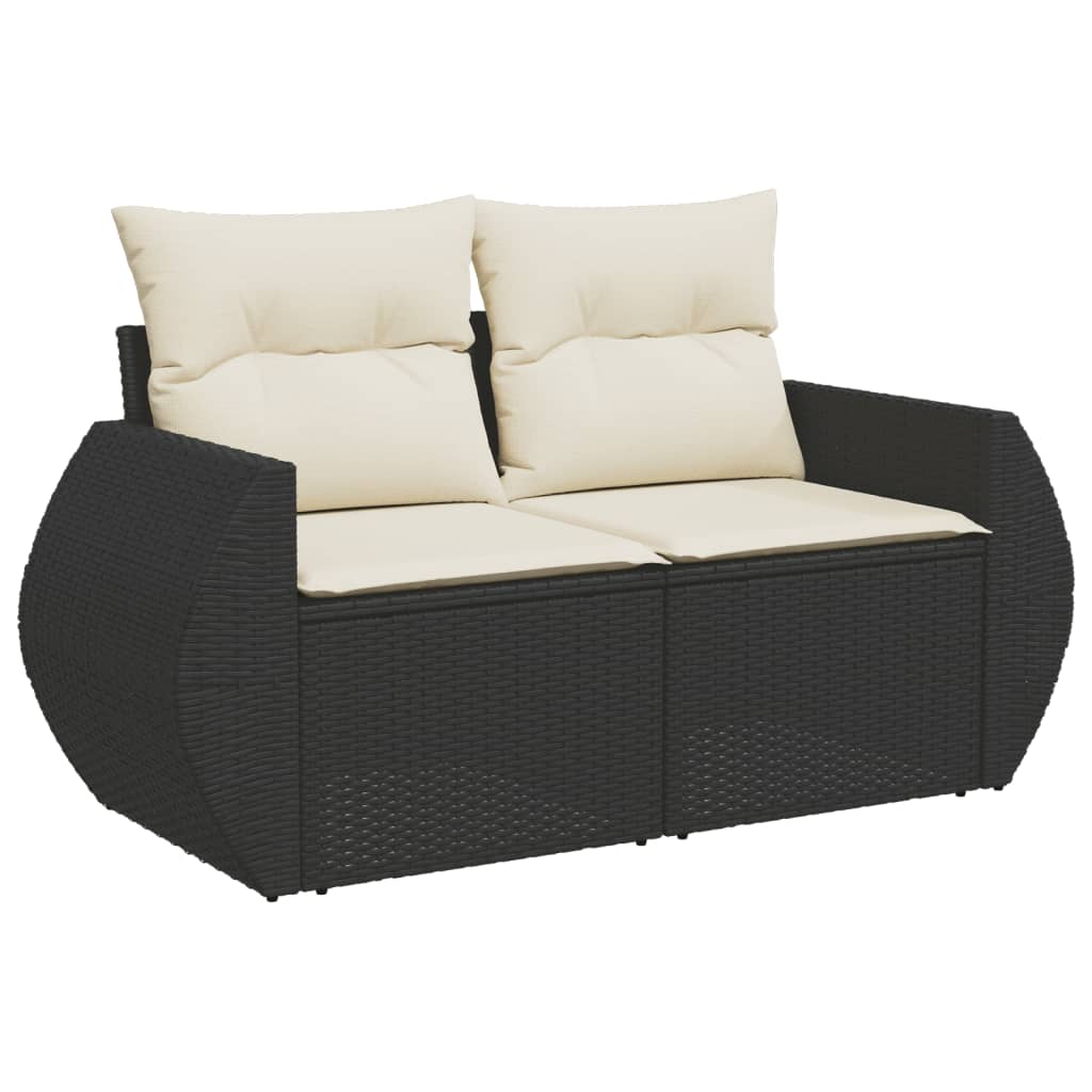 9-piece garden furniture set with black resin wicker cushions