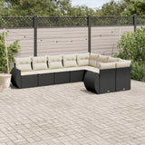 9-piece garden furniture set with black resin wicker cushions