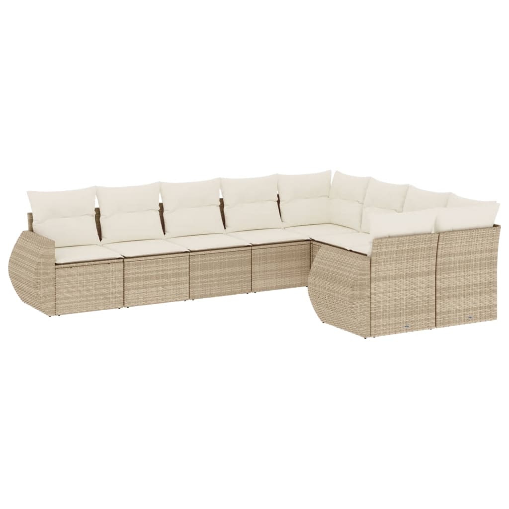 Salon de jardin avec coussins 9 pcs beige résine tressée