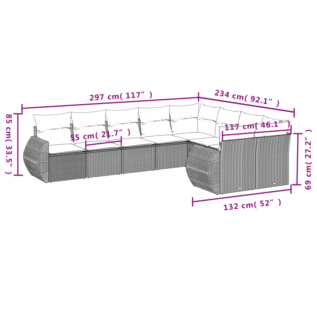 Salon de jardin avec coussins 9 pcs beige résine tressée