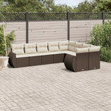 Salon de jardin avec coussins 9 pcs marron résine tressée