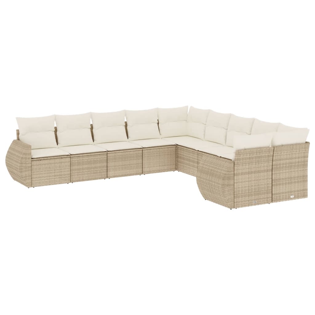 Garden furniture set with cushions 10 pcs beige woven resin