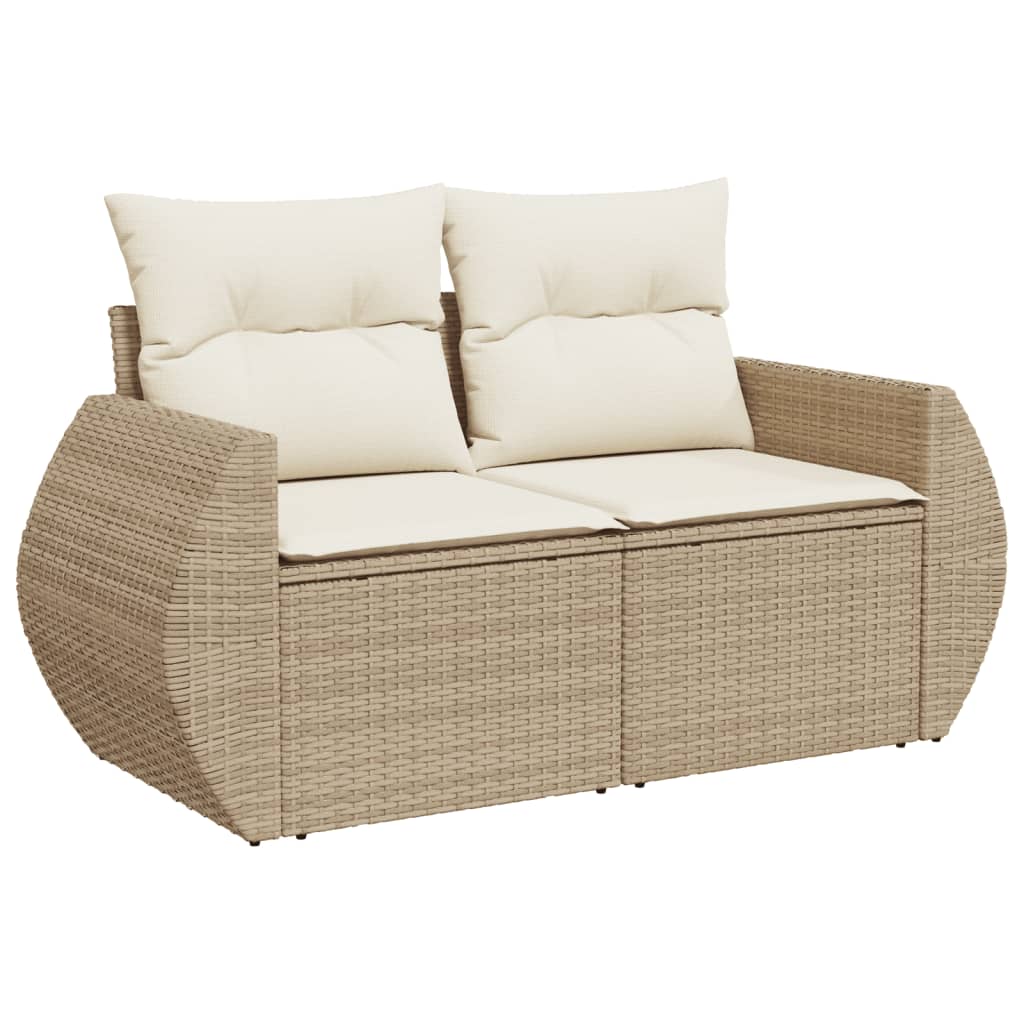 Garden furniture set with cushions 10 pcs beige woven resin