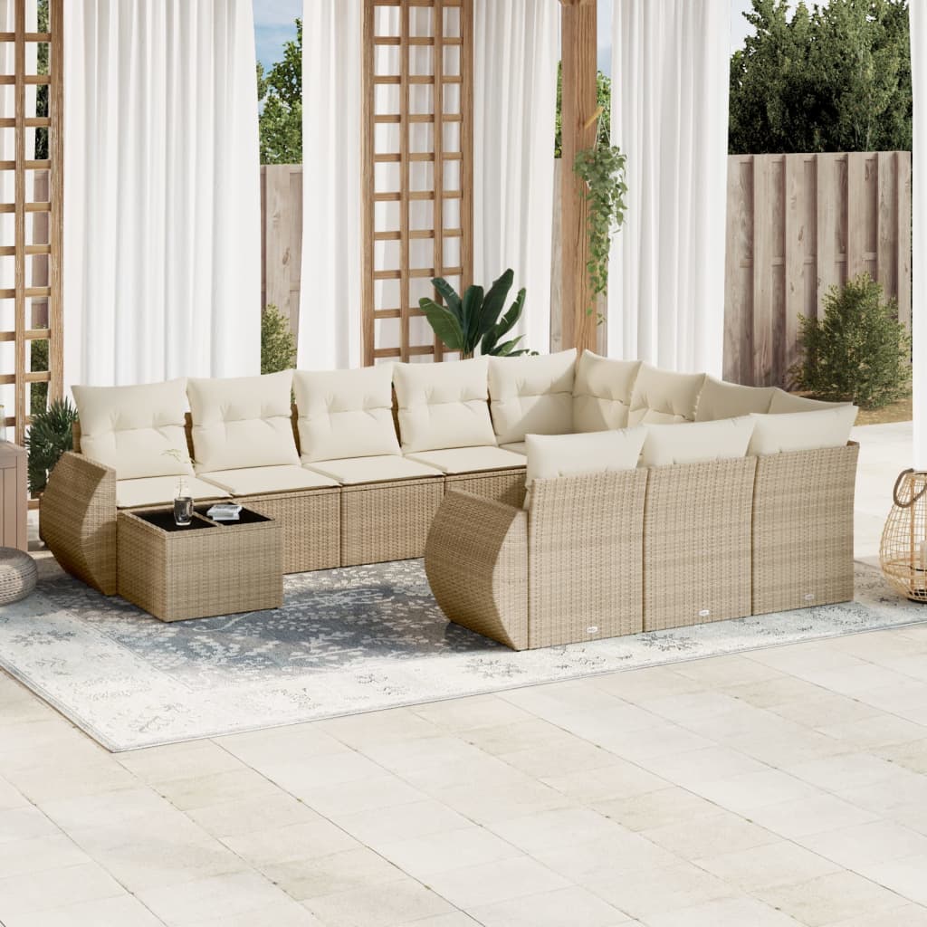 Salon de jardin 11 pcs avec coussins beige résine tressée