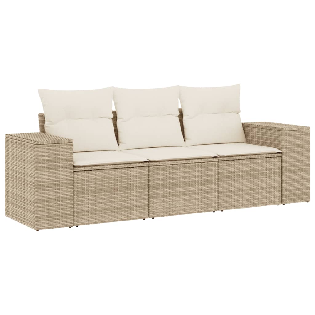 Salon de jardin avec coussins 3 pcs beige résine tressée