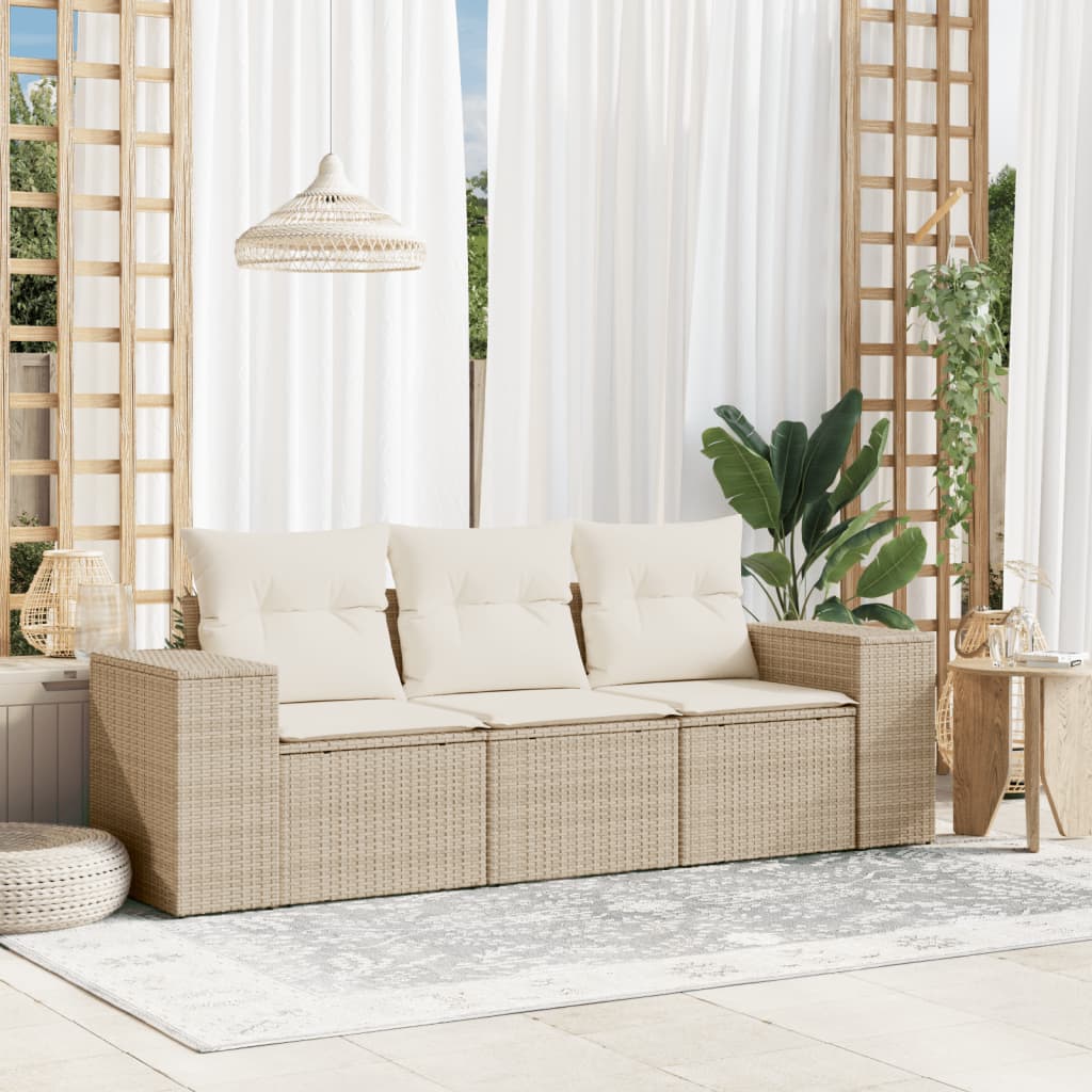 Salon de jardin avec coussins 3 pcs beige résine tressée