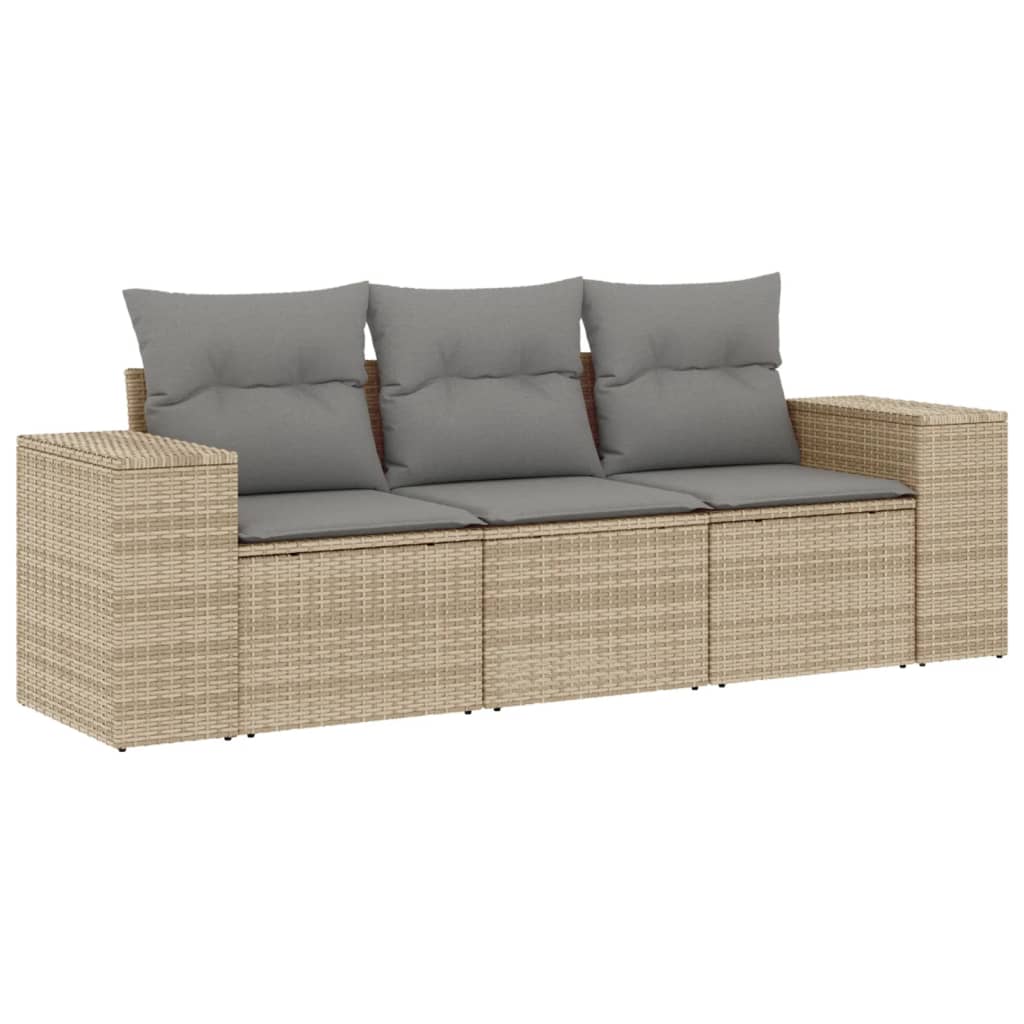 Salon de jardin avec coussins 3 pcs beige résine tressée