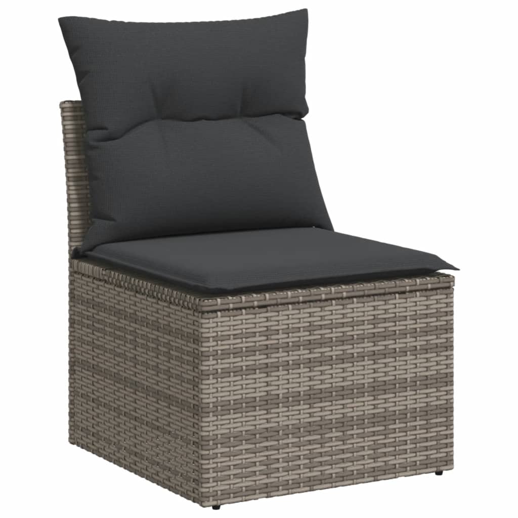 Salon de jardin avec coussins 3 pcs gris résine tressée