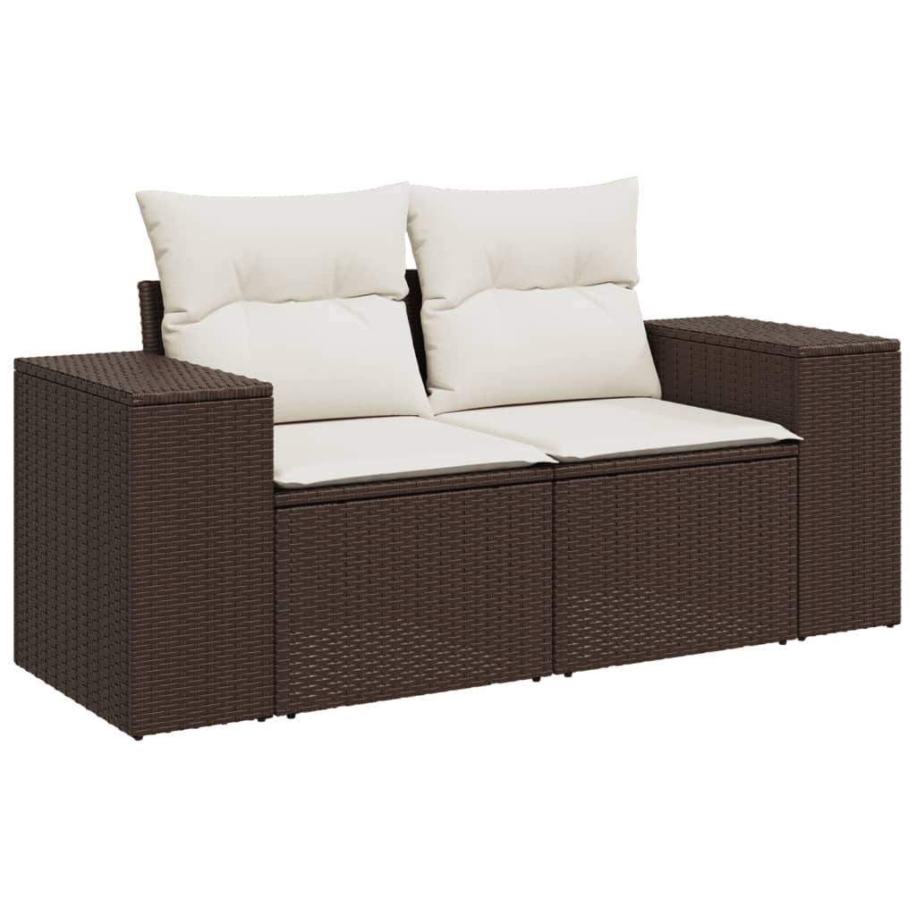 Salon de jardin avec coussins 3 pcs marron résine tressée