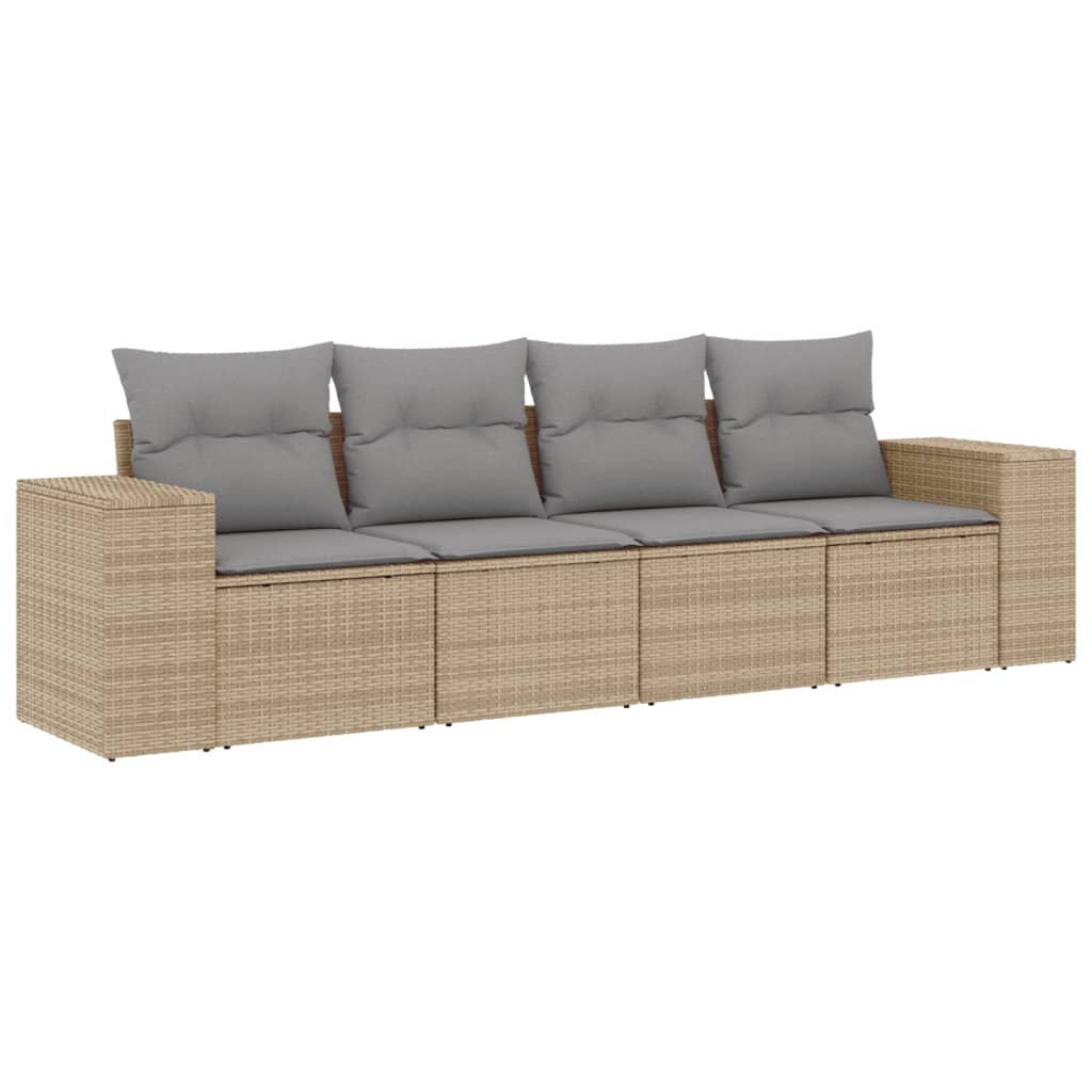 Salon de jardin avec coussins 4 pcs beige résine tressée