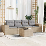 Salon de jardin avec coussins 5 pcs beige résine tressée