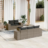 Salon de jardin 6 pcs avec coussins gris résine tressée