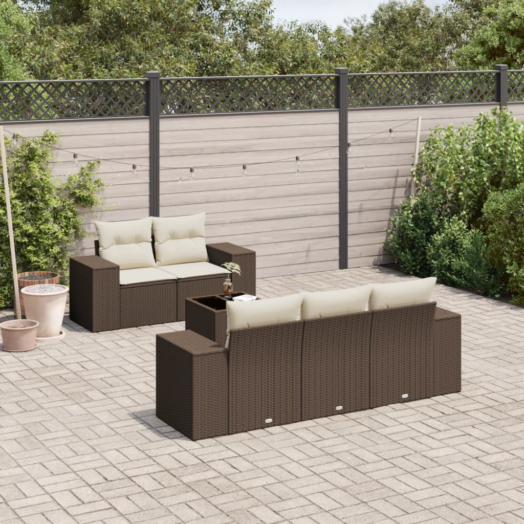 Salon de jardin avec coussins 6 pcs marron résine tressée