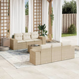 Salon de jardin avec coussins 7 pcs beige résine tressée