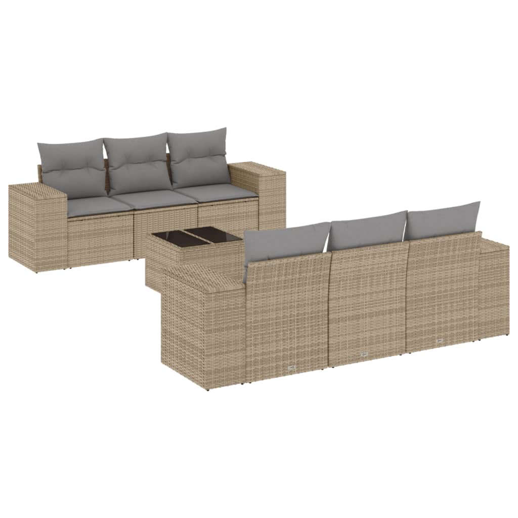 Salon de jardin avec coussins 7 pcs beige résine tressée