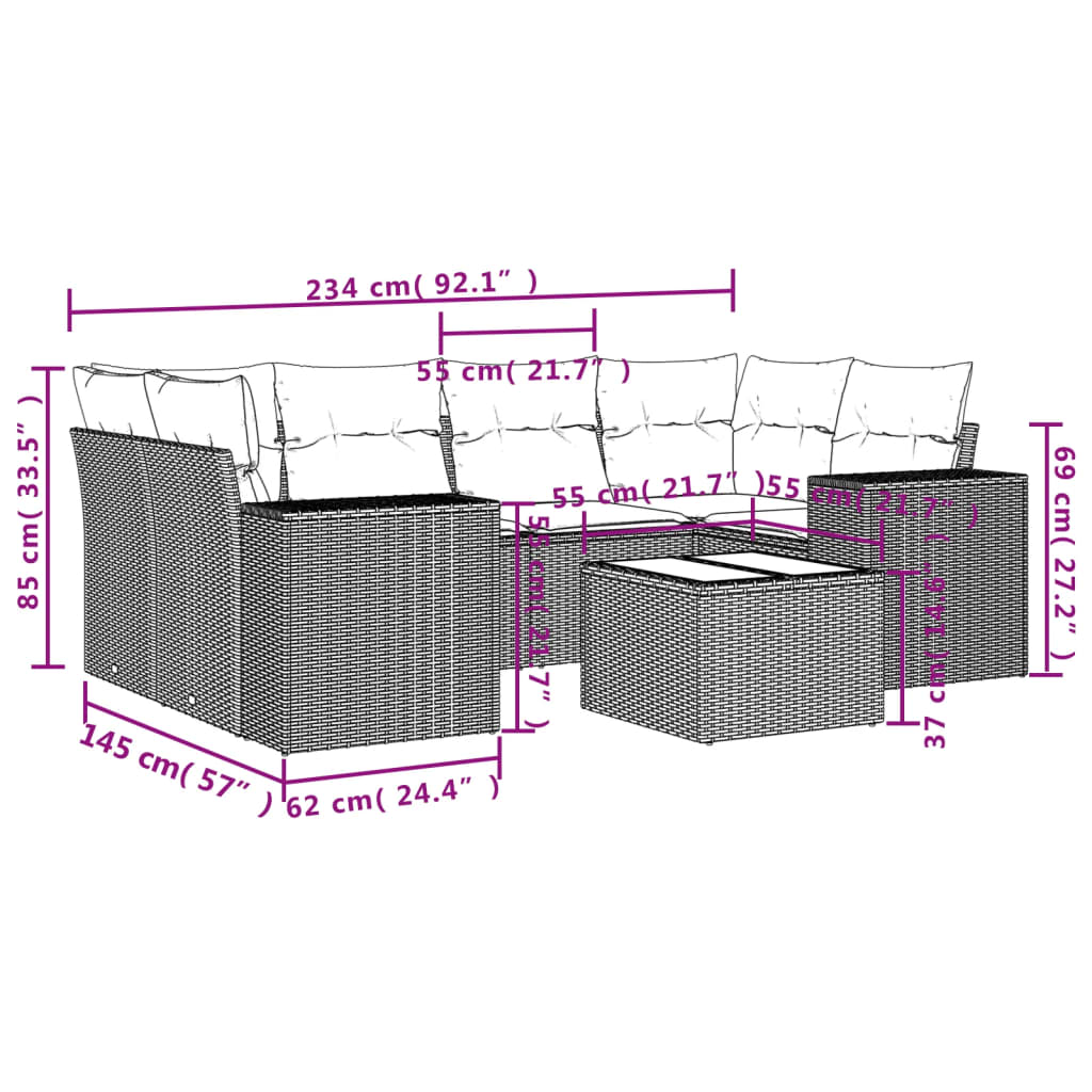 Salon de jardin avec coussins 7 pcs gris clair résine tressée