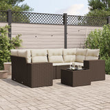 Salon de jardin avec coussins 7 pcs marron résine tressée