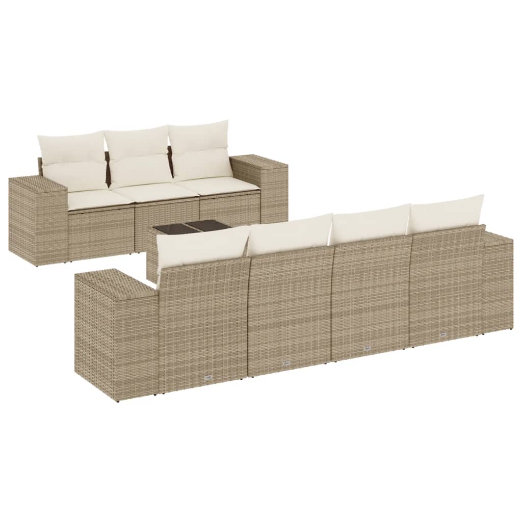 Salon de jardin avec coussins 8 pcs beige résine tressée