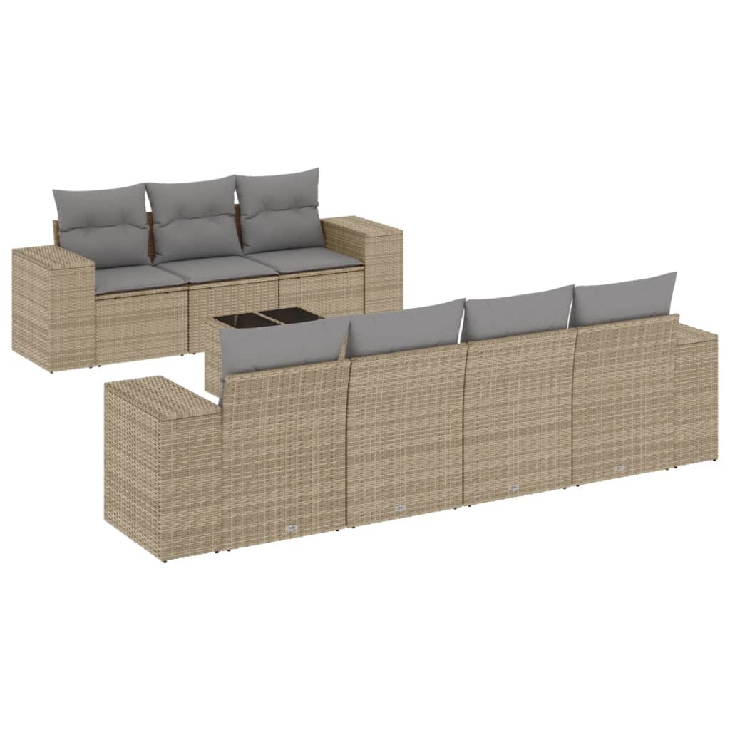 Garden furniture set with cushions 8 pcs beige woven resin