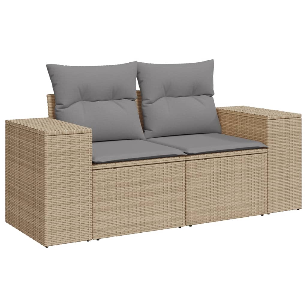 Garden furniture set with cushions 8 pcs beige woven resin