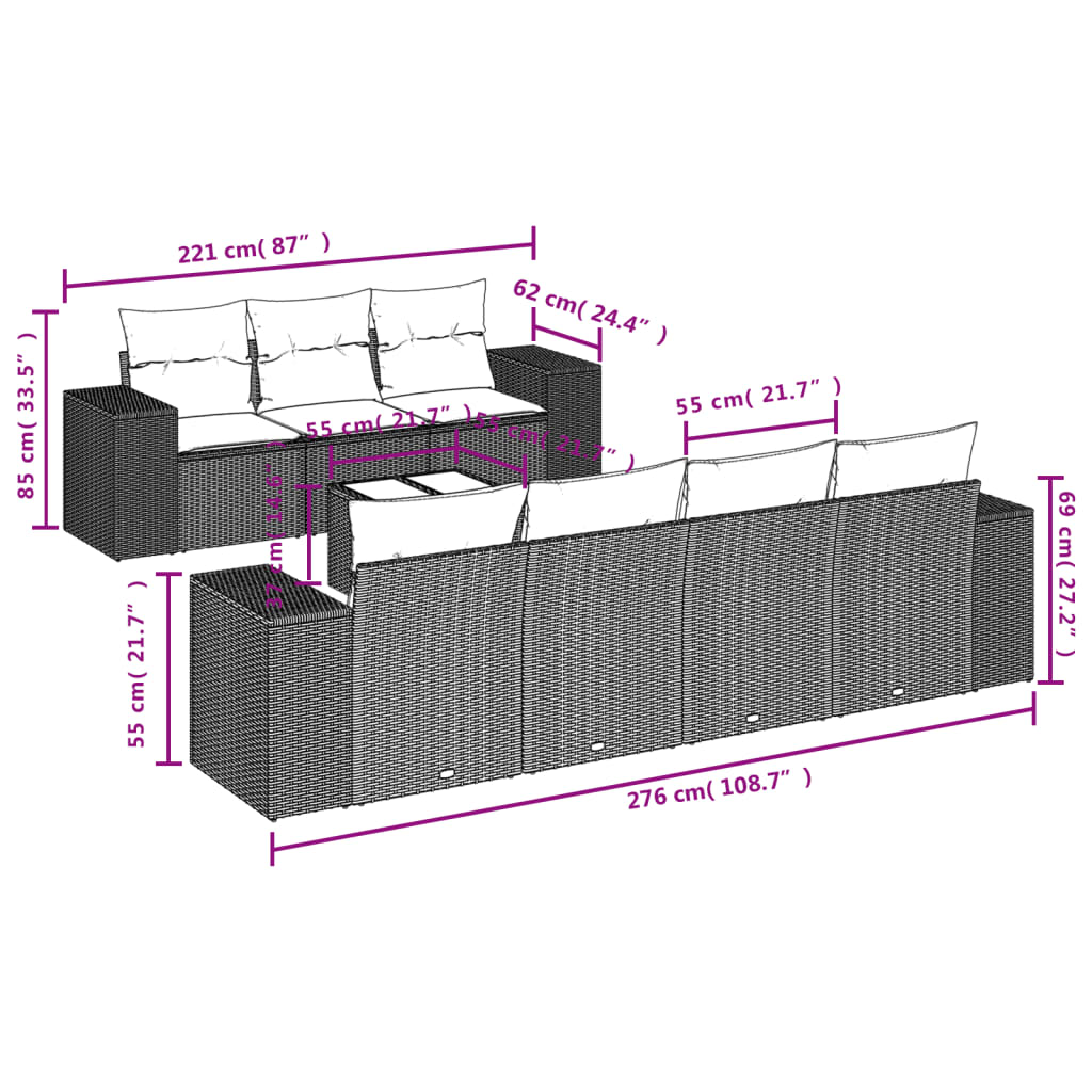 Garden furniture set with cushions 8 pcs beige woven resin