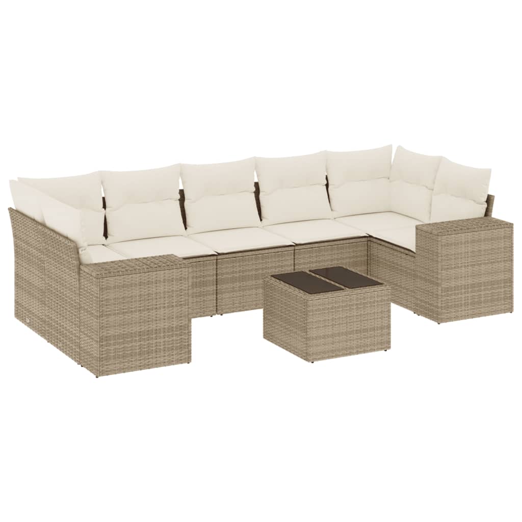 Salon de jardin avec coussins 8 pcs beige résine tressée