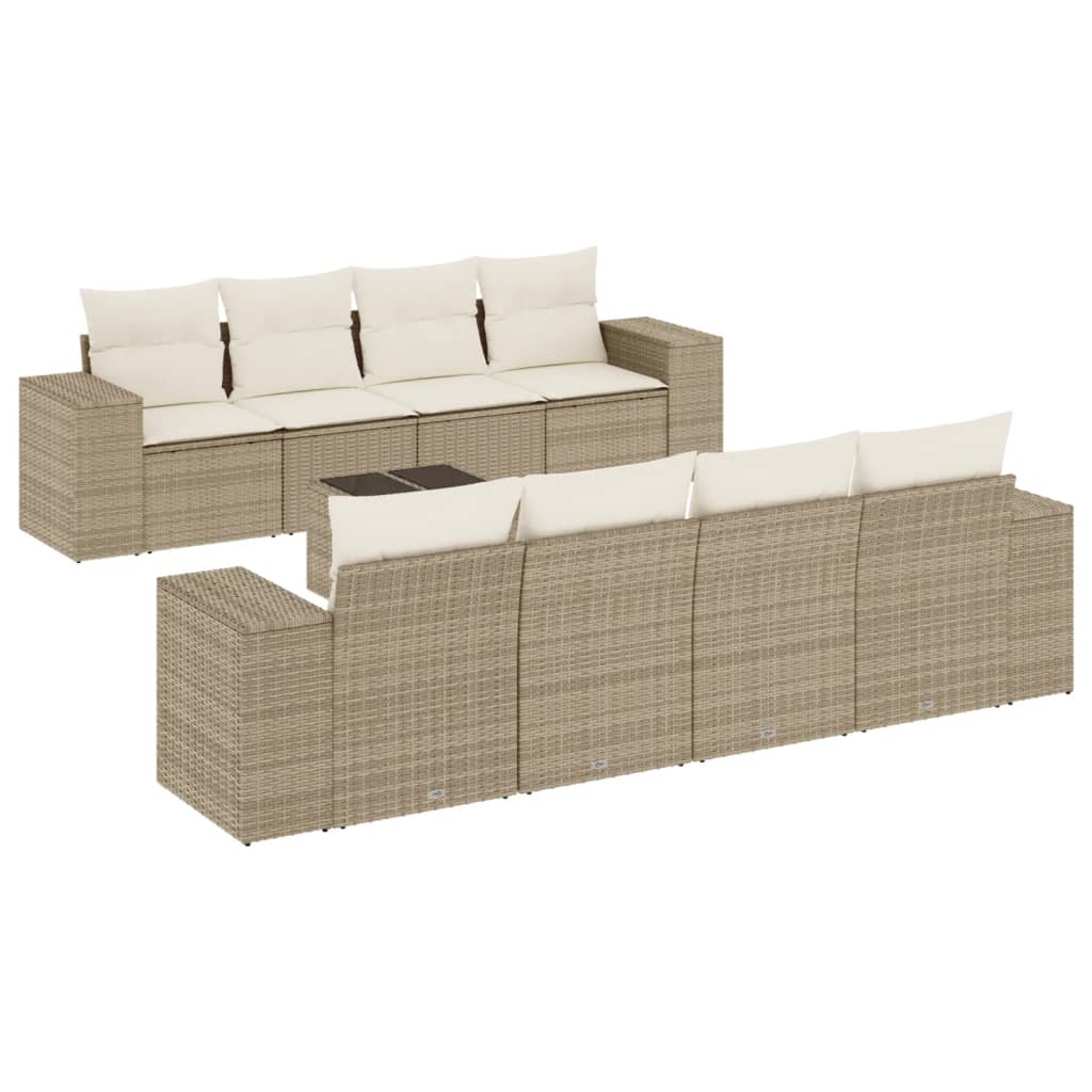 Garden furniture set with cushions 9 pcs beige woven resin