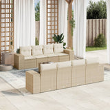 Garden furniture set with cushions 9 pcs beige woven resin