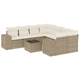 Garden furniture set with cushions 9 pcs beige woven resin