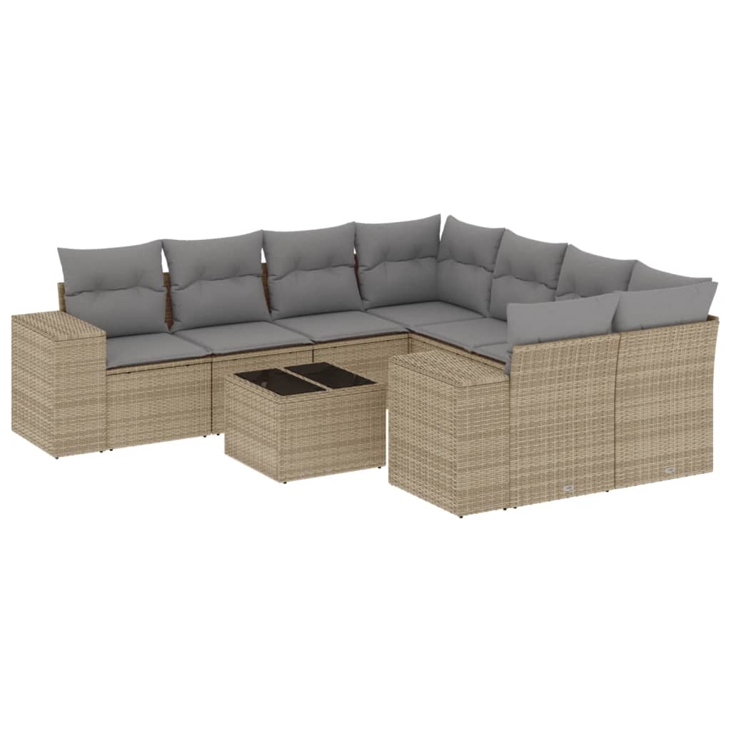 Salon de jardin avec coussins 9 pcs beige résine tressée