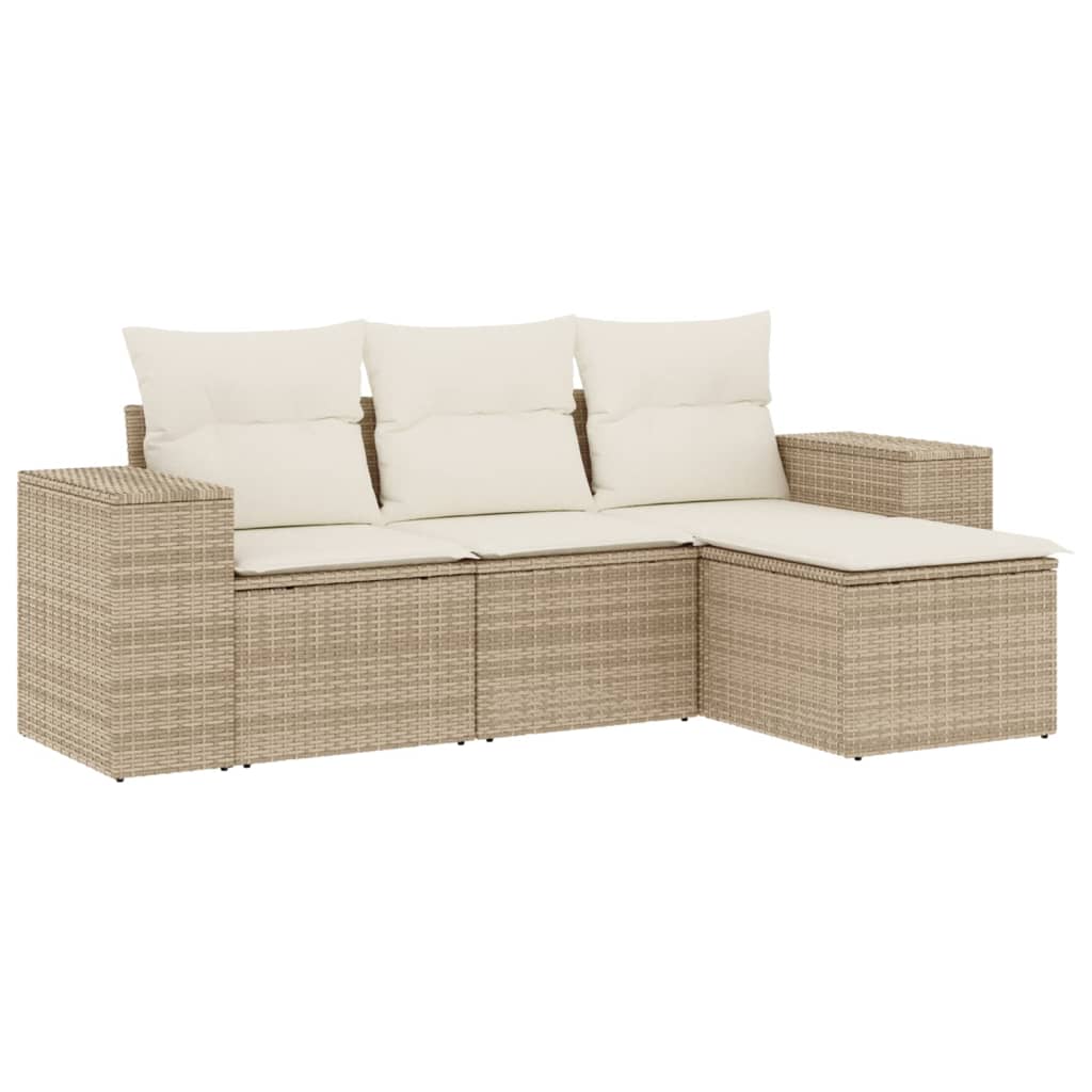 Salon de jardin avec coussins 4 pcs beige résine tressée