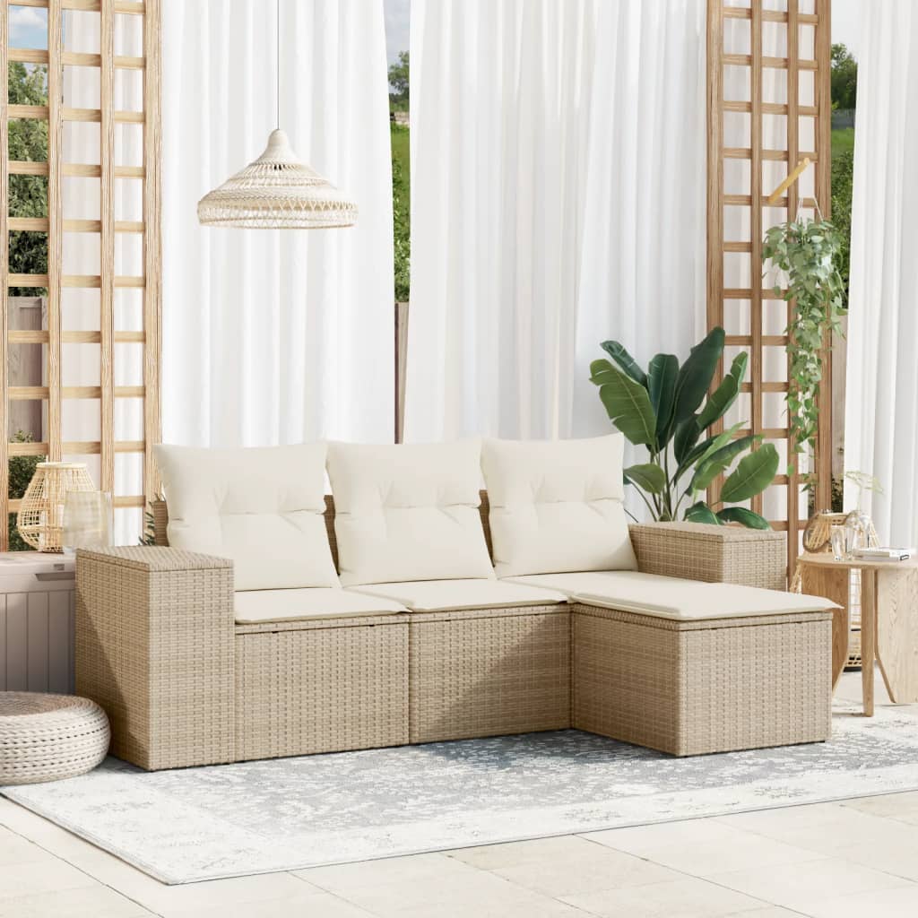 Salon de jardin avec coussins 4 pcs beige résine tressée